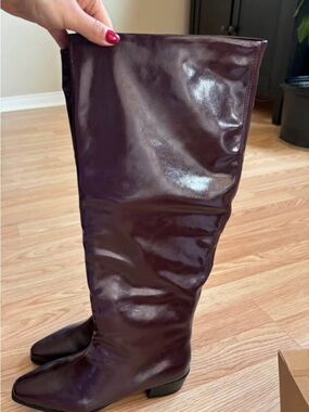 Knee high burgundy block heel boots